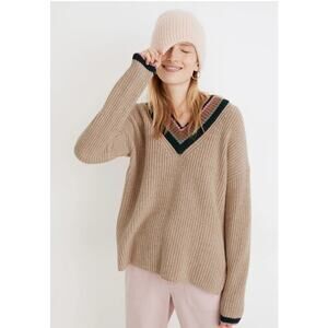 Madewell Tipped Forrest V-Neck Sweater Heather Birch Size XXS